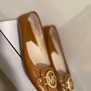 Michael Kors Brown Leather Flats with Gold Logo